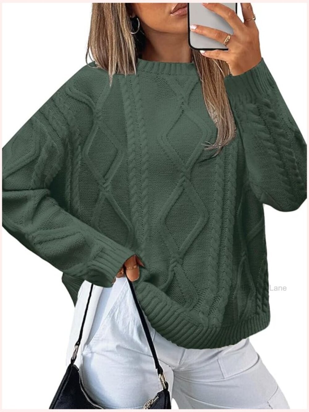 Oversized Crewneck Cable Knit Sweater Pullover Cozy Long Sleeve